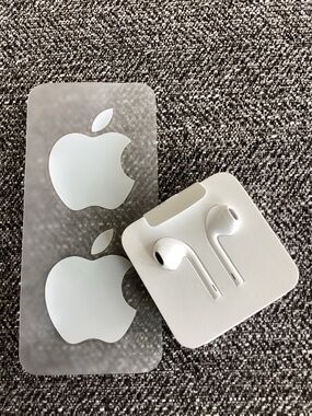 Apple iPhone Wired Earbuds with Lightning Connection + Apple Stickers - New!